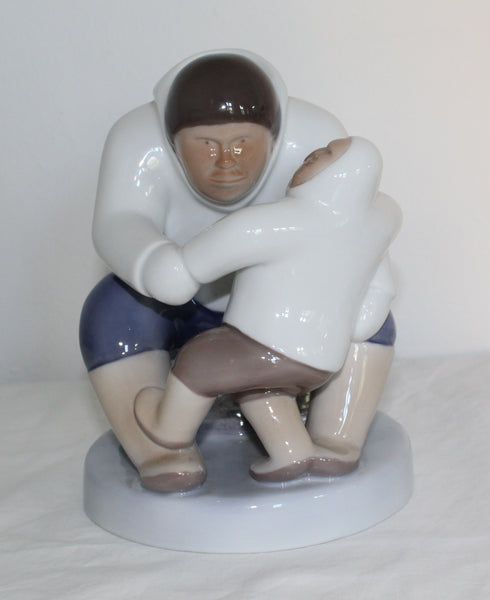 Bing And Grøndahl Figurine nr 2412 Greenlandish Parent And Child for sale. B&G figur grønlænder med barn til salg