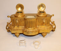 Antique Cast And Gilded Bronze Empire Double Ink Set for sale. antikt blækhus sæt forgyldt bronze til salg