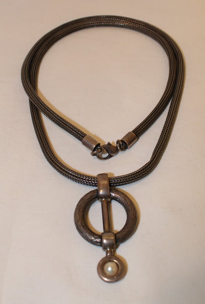 Large Danish Modern Silver Necklace And Pendant for sale
