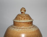 Antique JA Höganäs Ceramic Urn Or Lidded Vase 33 cm Tall orange and sand for sale. JA urne vase krukke med låg orange og sandfarvet til salg