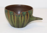 Dybdahl Ceramics Green Glazed Bowl With Handle for sale. Dybdahl keramik skål grøn med tud og håndtag til salg