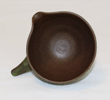 Dybdahl Ceramics Green Glazed Bowl With Handle for sale. Dybdahl keramik skål grøn med tud og håndtag til salg