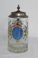 German Enameled Glass Beer Mug 1800's With Pewter Lid 19,5 cm bierstein for sale. Tysk emalje emaljeret øl ølkrus krus glas tin låg til salg